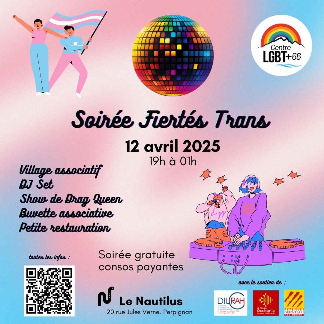 DJ et bopule à facettes sur drapeau trans